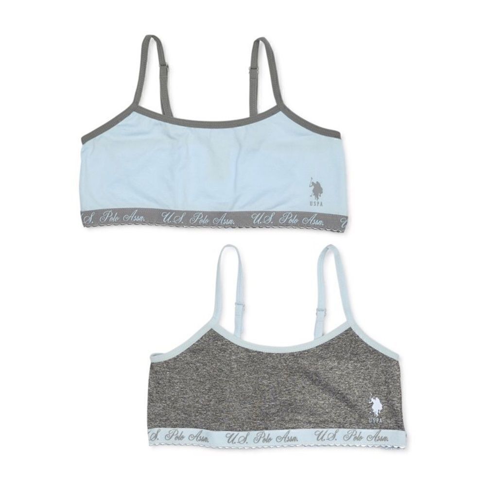 Girls Medium 7/8 training bra set blue gray polo sports bra